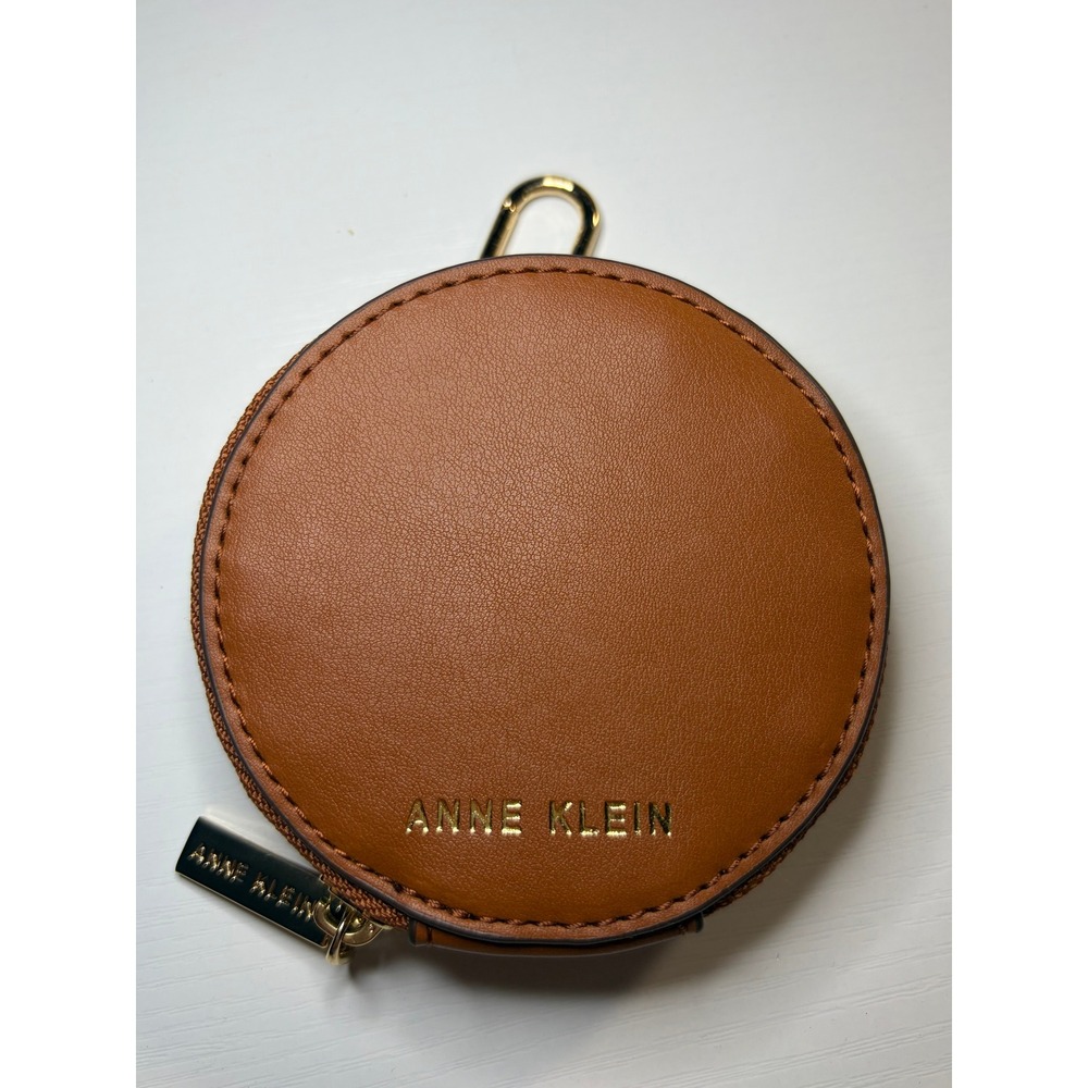 Anne Klein Brown Coin Purse Keychain Clip On Purse Charm Fob Gold Hardware